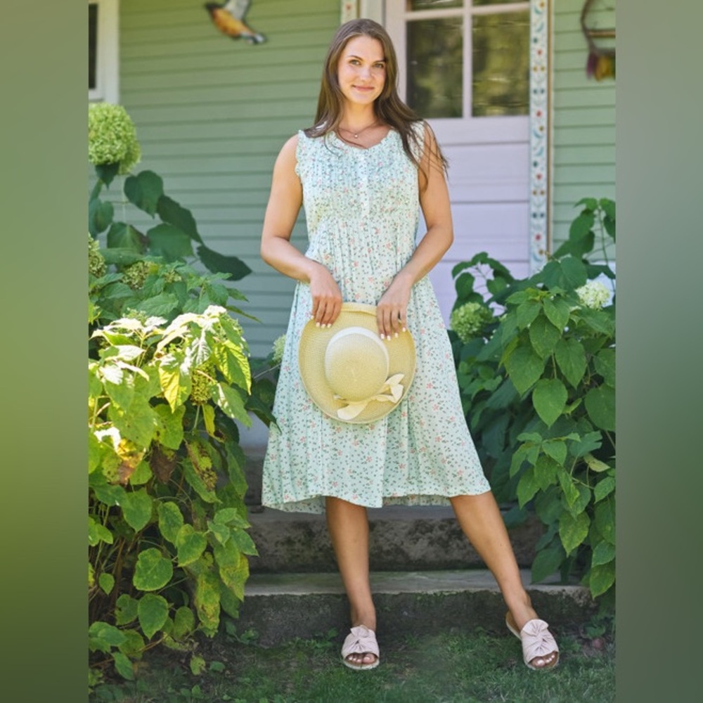 April Cornell Pale Mint Green Floral Midi Dress